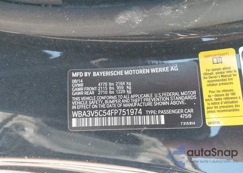 2015 BMW 428I z USA, uszkodzony, nr VIN WBA3V5C54FP751974